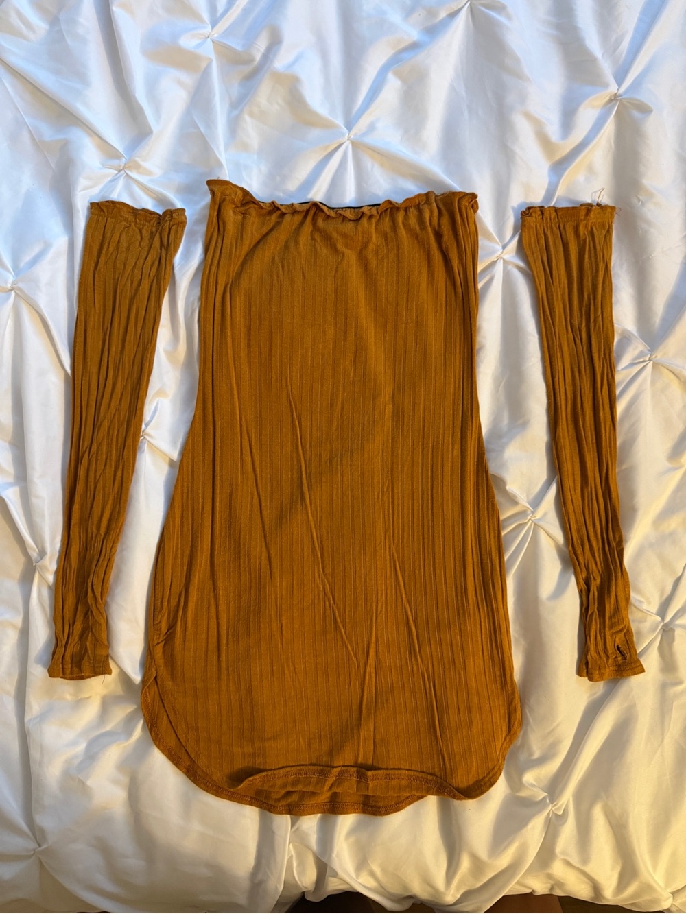 Revamped Off-Shoulder Long Sleeve Ribbed Top - Burnt Orange Detached Sleeves